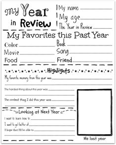 the year in review worksheet for students to practice their writing and spelling skills