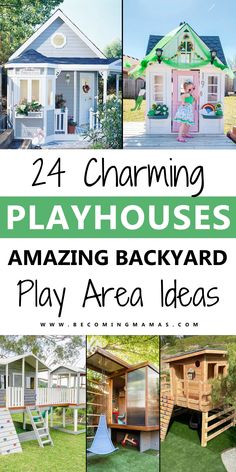 the ultimate backyard play area with lots of small houses in it and text overlay that says