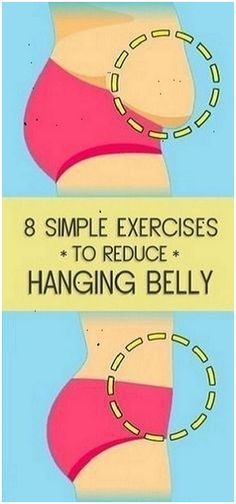 a woman's stomach with the words 8 simple exercises to reduce hanging belly