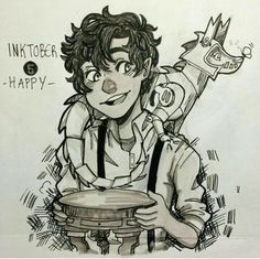 a drawing of a boy holding a cake