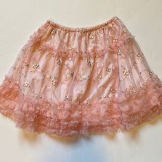 Beautiful Light Pink Skirt With Embroidered Tile Overlay Skirt. Pretty Pastel Floral Embroidery. New With Tags! Size 3/4 And 7/8 Available - Slightly Different Looks. Floral Embroidered Mini Skirt For Party, Party Mini Skirt With Floral Embroidery, Embroidered Pink Skirt For Party, Pink Embroidered Skirt For Parties, Festive Mini Skirt, Festive Spring Mini Skirt, Pink Embroidered Skirt, Embroidered Flowy Skirt For Party, Embroidered Flowy Party Skirt