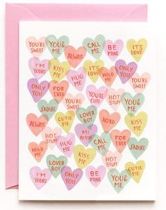 a card with lots of hearts that say you're mine and the words i love you