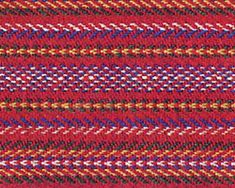 a close up view of a red, blue and yellow woven material with small stripes