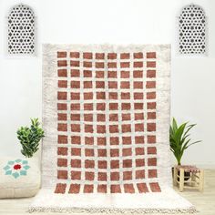 Brown and White Checkered Rug, Moroccan Rug, Shag Rug, Beni Ourain Rug, Checkerboard Rug, Area Rug, Custom Rug, Bedroom Rug White Checkered Rug, Checkerboard Rug, Design Marocain, Moroccan Shag Rug, Dose Of Colors, Checkered Rug, Traditional Weaving, Moroccan Design, Beni Ourain Rug