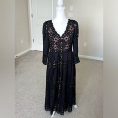 Nwot Free People Shadow Dance Black With Pink Skirt Inner Tank Lining, Longsleeve Lace Dress Size Small. Buttons Down The Front, Maxi Length, Lace Is A Bit Stretchy And Super Soft, Vneck And Buttons At Sleeves. You Can See The Pink Tank Dress Lining Through The Black Lace. It’s So Gorgeous! Shadow Dance, Dance Black, Dress Lining, Womens Apparel, Pink Skirt, Pink Tank, Free People Dress, Tank Dress, The Pink