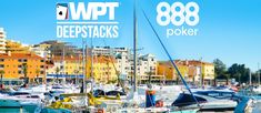 many boats are docked in the water near some buildings and other colorful buildings with words that read wpt deepstacks 988 poker