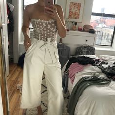 Brand New And Never Worn. Look Amazing With A Bodysuit Or Tucked In Top. Faux Leather And A Tie Waist = Super Stylish. Has Pockets! Pants Color, Style Ideas, Cropped Pants, Pant Jumpsuit, Color White, Pants For Women, Faux Leather, Brand New, Pants