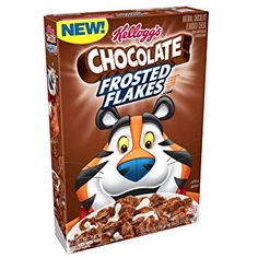 a box of chocolate frosted flakes with an image of a tiger on it