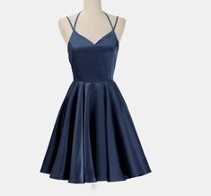 Lovely Short Straps Halter Navy Blue Summer Women in Stock Homecoming Dresses Mini Prom Dresses Simple, Dark Blue Grade 8 Grad Dresses, Short Navy Blue Dress, Navy Homecoming Dress, Junior Homecoming Dresses, Simple Party Dress, Halter Homecoming Dress, Short Blue Dress, Hoco Ideas