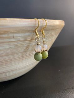 Simple, elegant, & delicate. Elegant Green Flower Earrings Nickel Free, Elegant Green Hypoallergenic Beaded Earrings, Elegant Hypoallergenic Beaded Drop Earrings, Elegant Adjustable Hypoallergenic Beaded Earrings, Green Earrings, Simple Elegant, Gold Floral, Floral Earrings, Moss Green