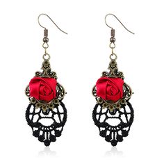 PRICES MAY VARY. Material: polyester, alloy Dangle earrings are made of eco friendly alloy, nickle and lead free, safe to wear, no harm on your ears Steampunk earrings, red earring, Gothic earrings for women, flower earrings, rose earring, dangle earring, hook earring for women.Perfect for steampunk accessory, Gothic punk, Halloween cosplay costume IDEAL GIFT - This earrings' design is Sleek and Modern yet Classic and Elegant Style. Your lovely earring fit for your daily many occasion such as da Vampire Earrings, Red Flower Earrings, Steampunk Earrings, Gothic Vintage, Red Rose Flower, Gothic Earrings, Lace Earrings, Rose Rouge, Tassel Drop Earrings