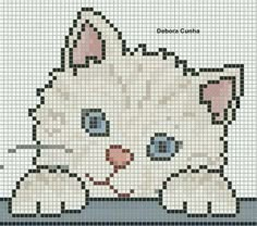 a cross stitch pattern with a white cat