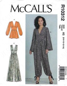 a woman in a jumpsuit and top sewing pattern with the words mccall's