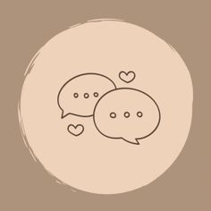 two speech bubbles with hearts drawn in them on a beige circle background, hand drawn doodle style