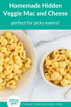 a bowl of macaroni and cheese with the title homemade hidden veggie mac and cheese perfect for picky eaters