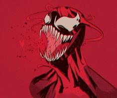 an image of a creepy monster with its mouth open and teeth wide open, on a red background