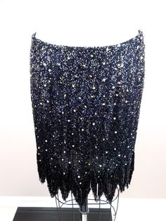 "This is a fun vintage skirt fully embellished with sequins and glass beading. It's in excellent condition! Measurements: Waist - 29\" Hips - 38\" Length - 14-19\" All of my items come from a smoke-free and pet-free home. If you would like more info or have any questions, please don't hesitate to ask!" Mini Skirt Vintage, Beaded Skirt, Embellished Skirt, Bead Sewing, Gown Photos, Party Skirt, Vintage Couture, Beaded Gown, Skirt Vintage