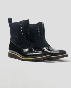 Southern Gents Logan Sport Boot - Triple Black + Caramel Wingtip Boots, White Oxford, Casual Fridays, High Top Boots, Oxford White, Triple Black, Suede Fabric, Jeans White, Distressed Black Jeans