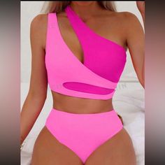 This Bikini Is Brand New Never Seen Water. The Bottoms Are Brazilian Cut. The Top Is So Cute And Does Have Removable Pads. Pink Triangle Top Tankini For Party, Pink Tankini For Beach Party, Pink Beachwear Tankini For Party, Brazilian Cut, Pink Collar, Pink Collars, Rosa Pink, Colour Block, Women Swimsuits