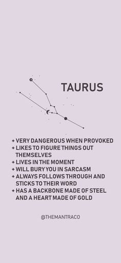 the zodiac sign taurus is shown in black and white, with text above it