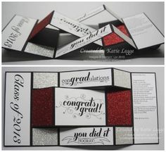 the inside of a folded card with red and silver glitter on it, which says congratulations