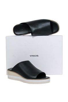 Current Boutique-Vince - Black Leather Slide Wedge Sandals Sz 9 Beach Dinner, Going Shopping, Leather Slide Sandals, Leather Slides, Slide Sandals, Summer Style, Warm Weather, Heeled Mules, Wedge Sandals