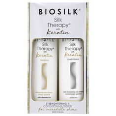 Biosilk Silk Therapy with Keratin Shampoo gently cleanses hair and removes buildup while leaving hair healthy and manageable. Silk proteins penetrate hair to condition and create incredible shine. Silk Therapy with Keratin Conditioner transforms chemically, mechanically, or environmentally abused hair by replenishing moisture. Apply shampoo to damp hair and work into a rich lather. Rinse thoroughly and repeat if desired. After shampooing, apply conditioner and work evenly through hair. Leave in Keratin Shampoo And Conditioner, Biosilk Silk Therapy, Silk Therapy, Keratin Shampoo, Shampoo And Conditioner Set, Cleansing Shampoo, Hair Cleanse, Hair Healthy, Fresh Hair