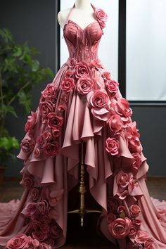 Rose Dress Outfit, White Rose Dress, Black Rose Dress, Rose Petal Dress, Roses Fashion, Pink Rose Dress, Ballroom Dress Inspiration, Rose Embroidered Dress, Dress With Roses