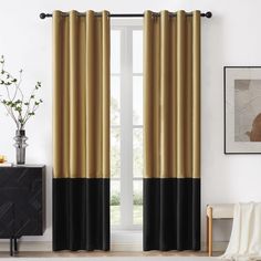 black and gold curtains in a living room