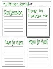 four prayer cards with green writing on them