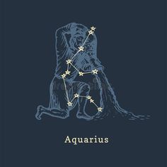 the zodiac sign aquarius on a dark blue background with stars in it royalty illustration