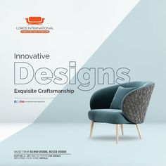 an advertisement for furniture that is designed to look like a chair with the words, innovative designs exquisite craftsmanship