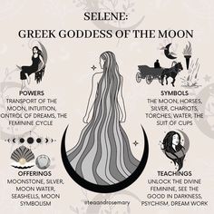 a woman's guide to seeing the moon in her hair and dress, with text below