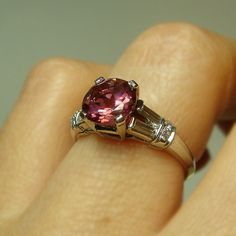 135ct Pink Tourmaline & Diamond Solitaire by goldandgemsllc, $2195.00 Pink Ruby Ring In Platinum, Pink Platinum Ring With Gemstone, Pink Platinum Gemstone Ring, Pink Platinum Ruby Ring, Pink Platinum Rings With Gemstones, Pink Sapphire Ring In Platinum, Pink Platinum Ring With Center Stone, Ruby Ring With Accent Stones In Platinum, Pink Ruby Ring With Platinum