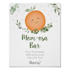 a card with an orange on it that says mom - osa bar and the words,