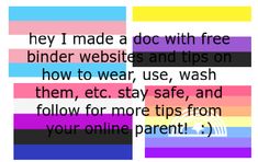 the text reads hey i made a doc with free binder website and tips on how to wear, use, and follow for more tips from your online parents