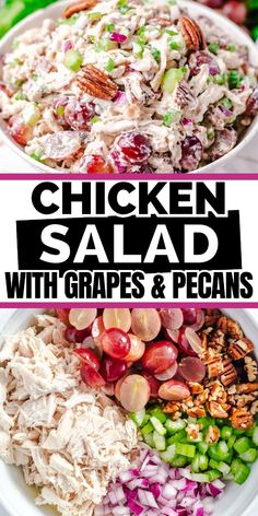 chicken salad with grapes and pecans in two bowls