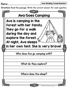 the camping worksheet for children to practice reading and writing their own words,