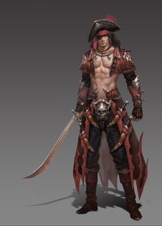 a man in pirate costume holding two swords