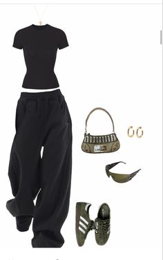 Black Outfit, Sunglasses, Sneakers, Pants, Black, Trousers