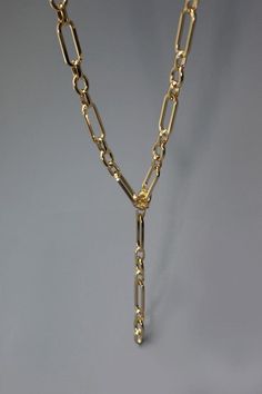 Elevated Y Link Chain Necklace- Gold - Infinity Raine Gold Chain Metal Necklace With Dangle, Gold Plated Dangle Chain Necklace, Trendy Gold Lariat Necklace With Dangle, Gold Adjustable Link Chain Necklace, Adjustable Gold Figaro Chain Necklace, Gold Lariat Necklace With Figaro Chain, Gold Long Drop Chain Necklaces, Long Drop Chain Necklace Gift, Gold Dangle Chain Necklace With Adjustable Chain