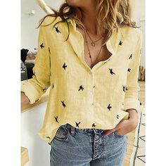 Button loose long sleeve oversized shirt – bird yl, eu xxl Linen Decoration, Womens Blouses Casual, Streetwear Plus Size, Linen Shirts Women, Straight Clothes, Chique Outfits, Casual Tunics, Shirts Women Fashion, Oversized Blouse