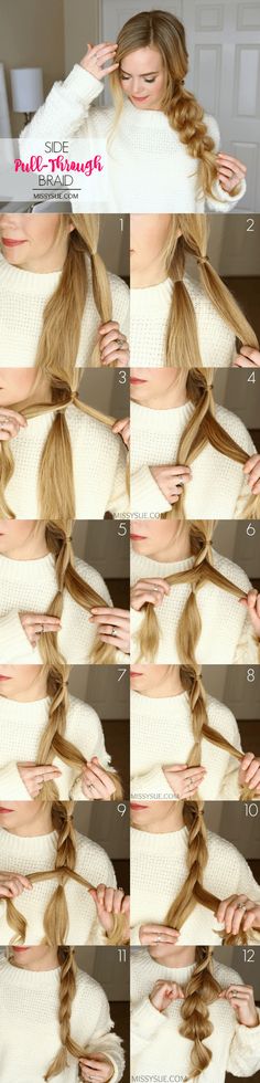 Pull Through Side Braid | MISSY SUE Diy Hair Color, Simple Prom Hair, Types Of Braids, Side Hairstyles, Step By Step Hairstyles, Prom Hairstyles For Long Hair, Popular Haircuts