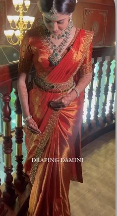 Bridal Sarees South Indian Red, Red Wedding Sari South Indian, Wedding Saree Combinations, Wedding Outfits South Indian, Kamarpatta On Saree, Engagement Looks Saree, Red Saree Wedding Brides South Indian, Red Muhurtham Saree Blouse, South Indian Bride Engagement Look