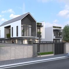 an artist's rendering of a modern house on the corner of a city street