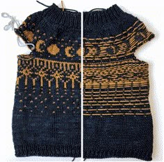 two knitted sweaters, one in blue and the other in yellow