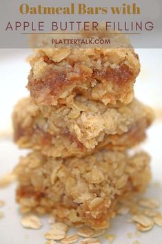 oatmeal bars with apple butter filling stacked on top of each other