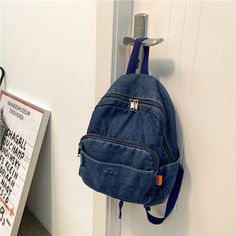 Denim Blue Backpack With Zipper Closure For Everyday Use, Everyday Denim Blue Backpack With Zipper Closure, Denim Blue Backpack With Zipper For Daily Use, Trendy Denim Blue Backpack For Everyday Use, Denim Blue Standard Backpack For School, Denim Backpack For Students Back To School, Trendy Denim Blue School Backpack, Trendy Denim Blue Backpack, Casual Denim Blue School Bag