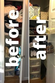 an open closet with the words laundry before and after