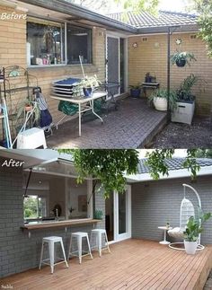 before and after pictures of a backyard patio remodeling project in melbourne, australia